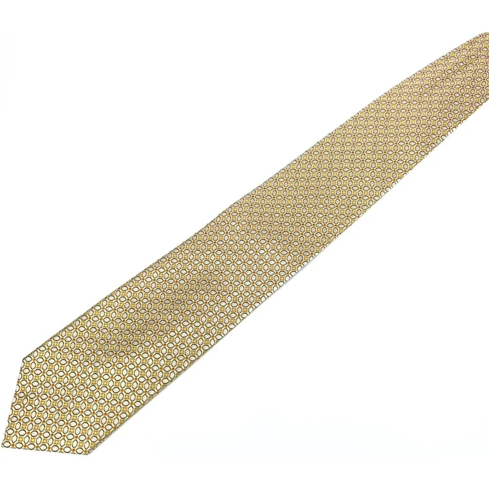 JOS A BANK Signature Collection Light Yellow Beige White Orange Dots Silk Tie